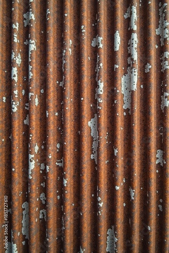 Rustic Corrugated Metal Sheet with Patina and Flaking Paint A Textural Background Image