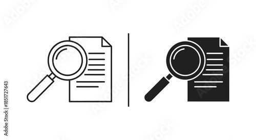 Examining documents with a magnifying glass a visual representation in both light and dark silhouette