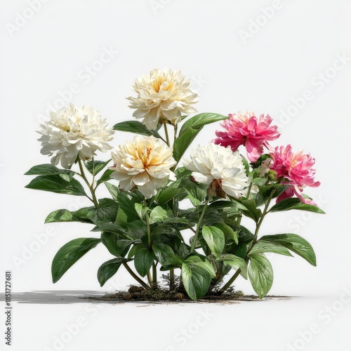 Wallpaper Mural Peonies bush white, yellow, and pink blooms, green leaves Torontodigital.ca