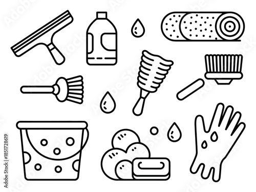 Cleaning Supplies and Household Items Vector Illustration