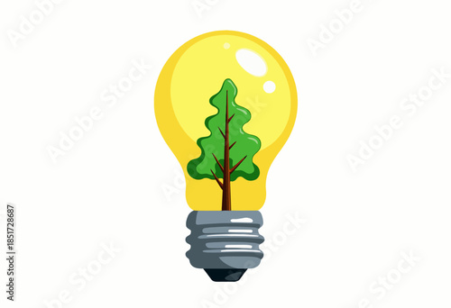 Illustration of a Lightbulb Encompassing a Tree Symbolizing Sustainable and Eco-Friendly Innovation and Renewable Energy Solutions