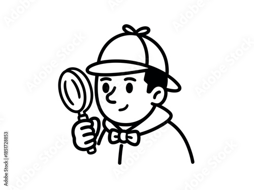 Cartoon detective with magnifying glass