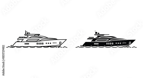 Two luxury yachts sailing on ocean waves a striking black and white silhouette