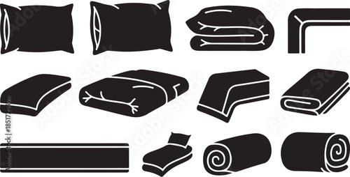 Various black and white towel and blanket illustrations