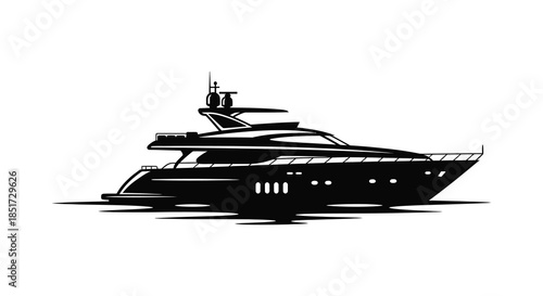 Elegant yacht sailing on calm waters a striking black and white silhouette