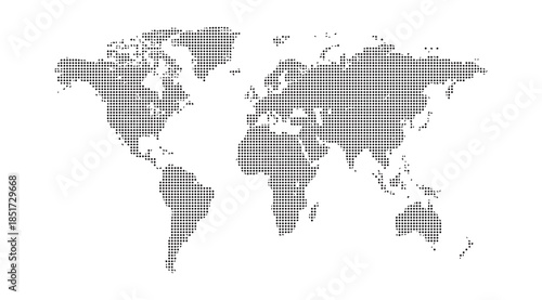Dotted world map .World map of squares. Simple flat vector illustration. Abstract world map consisting of black dots circles