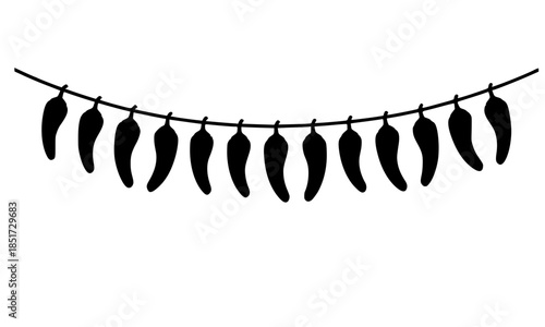 Black Chili Pepper Bunting Garland, Hanging Red Hot Pepper String Banner, Spicy Fiesta Party Decoration, Mexican Cinco de Mayo Decor