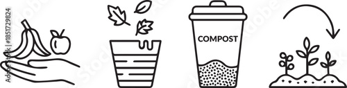 Compost Bin Icon Set Vector Zero Waste Sustainability Recycling Eco Friendly.