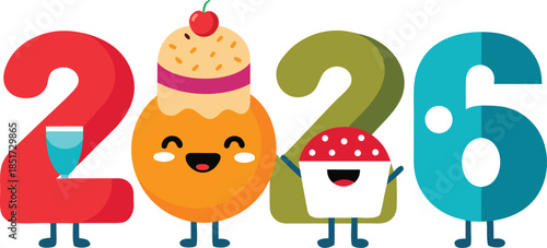 Celebrating 2026 with sweet treats isolated on transparent background