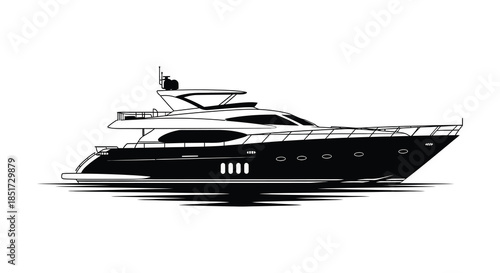 A sleek yacht gliding on water a dramatic black and white silhouette