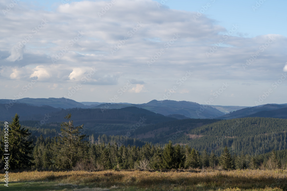 Fototapeta premium View to the mountains of the german area called Rothaargebirge
