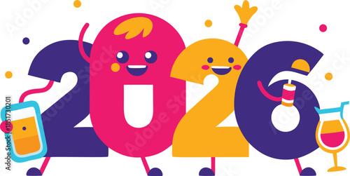 Celebrating 2026 with friends isolated on transparent background