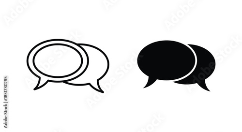 Two sets of overlapping speech bubbles in black and white a striking silhouette
