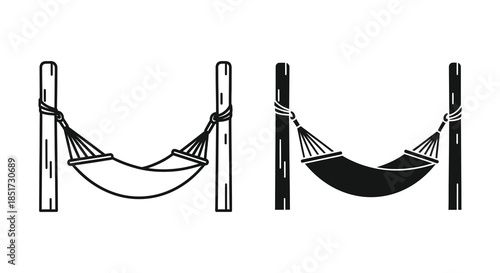 Simple illustration of a hanging hammock depicted in a clean minimalist style silhouette