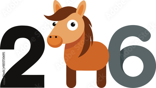 Horse between numbers two and six isolated on transparent background