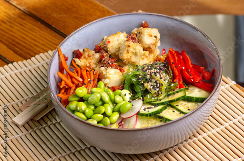 Vegan healthy poke bowl with tofu