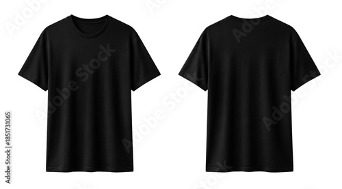 Vászonkép Blank Black T-Shirt Mockup Front and Back View Isolated on Transparent Backgroun