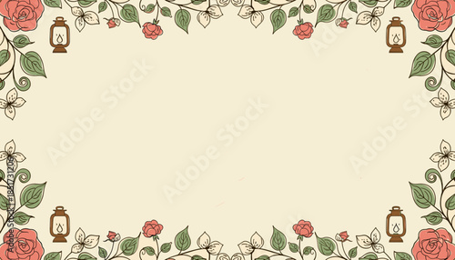 Vintage Floral Lantern Frame: Elegant Decorative Botanical Border