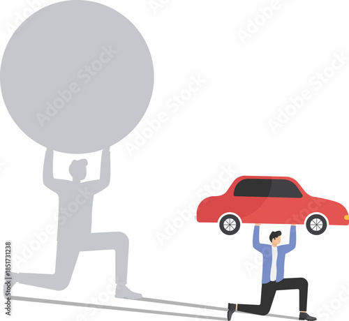 Person Kneeling Under the Weight of Car Loan Debt
