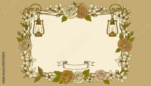 Wallpaper Mural Vintage Floral Lantern Frame: Elegant Decorative Border for Text Torontodigital.ca