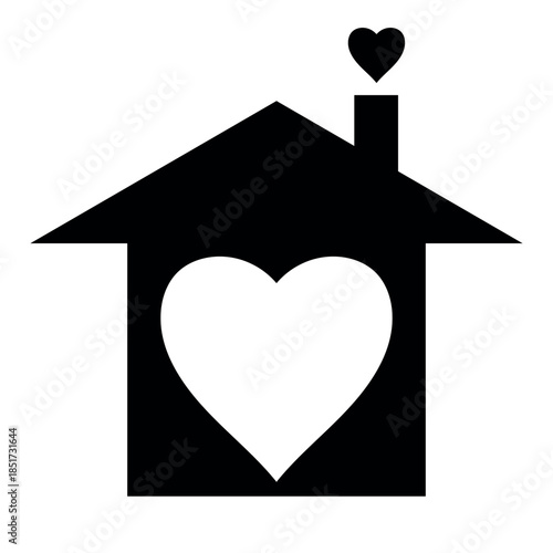 House silhouette with heart symbolizing love, warmth, family, home care