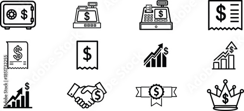 Financial icons set including money payment business and wealth symbols