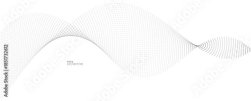 Grey airy particles flow vector design, abstract background with wave of flowing dots array, digital futuristic illustration, nano technology theme.