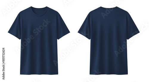 Foto Blank Navy Blue T-Shirt Mockup Front and Back View Isolated on Transparent Backg