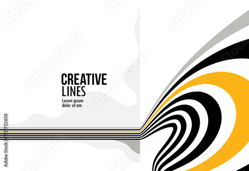 3D black and yellow lines in perspective abstract vector background, linear perspective illustration op art.