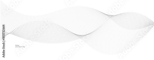 Grey dots in motion vector abstract background, particles array wavy flow, curve lines of points in movement, technology and science illustration.