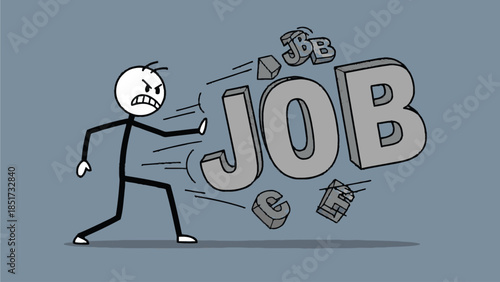 Vector Stick Figure Illustration – Angry Man Quitting Job Concept Cartoon