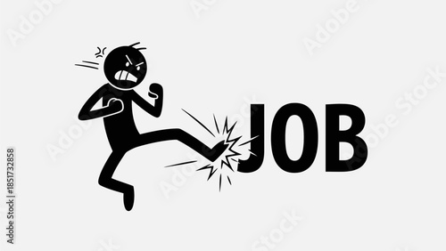 Vector Stick Figure Illustration – Angry Man Quitting Job Concept Cartoon