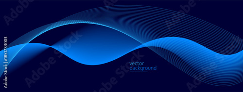 Flowing dark blue curve shape with soft gradient vector abstract background, relaxing and tranquil art, can illustrate health medical or sound of music.