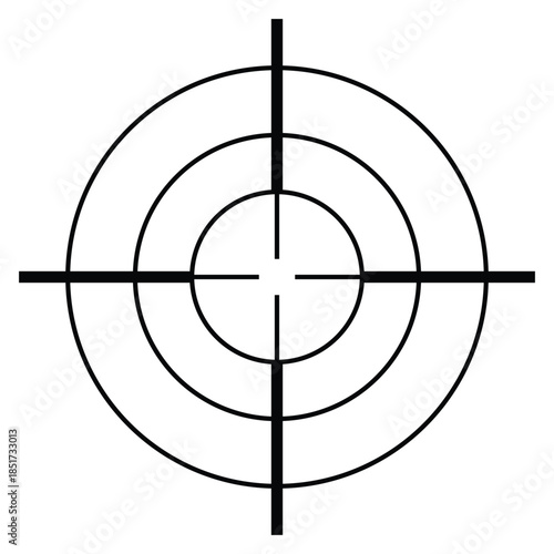 Concentric target crosshair with centered alignment, classic aiming and accuracy symbol for goal setting, navigation systems and interface layouts