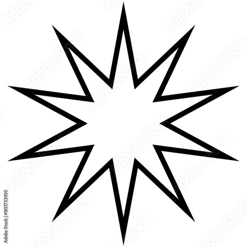 Starburst silhouette with ten points, bold symmetrical abstract graphic design
