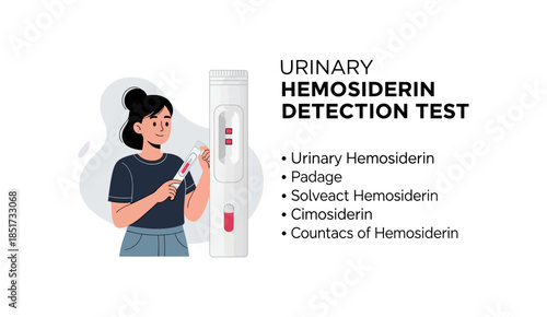 Urinary Hemosiderin Detection Test infographic with patient character.