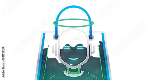 Digital avatar with headphones, concept of artificial intelligence and virtual communication