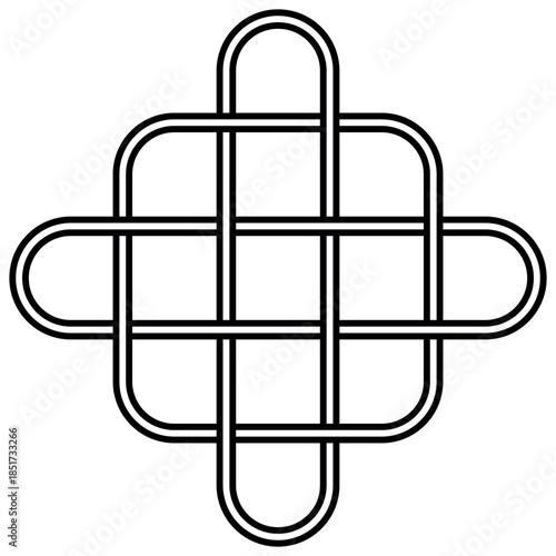 Geometric knot symbol with symmetry, abstract cross decorative line design