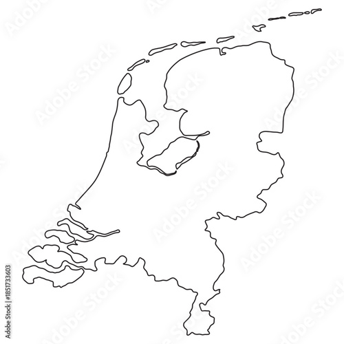 Netherlands outline map with islands, simplified black geographic country shap