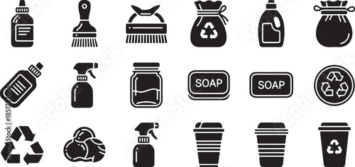 Cleaning supplies and eco friendly icons