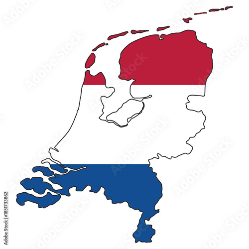 Netherlands map with red white blue flag color fill design