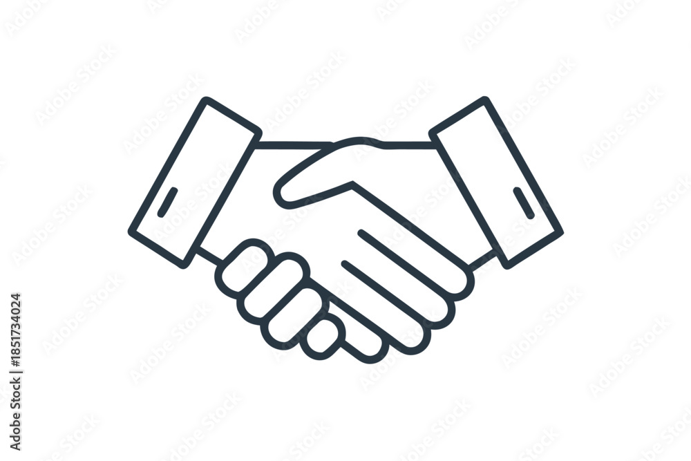 Naklejka premium Minimalist Handshake Line Icon – Partnership, Agreement, and Business Collaboration Symbol