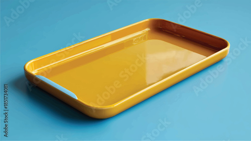 empty yellow tray on blue background
