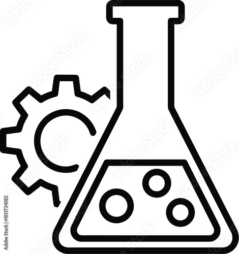 Chemical Engineering Icon. Fusion of Laboratory Flask and Gear Representing STEM, Scientific Innovation, Mechanical Processes, and Technological Integratio