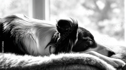 collie. Border collie relaxing on a plush couch, soft natural light highlighting its fur. wildlife magazines, conservation campaigns, designed for nature documentaries and education.