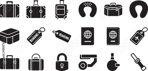 Travel icons for planning vacations and trips