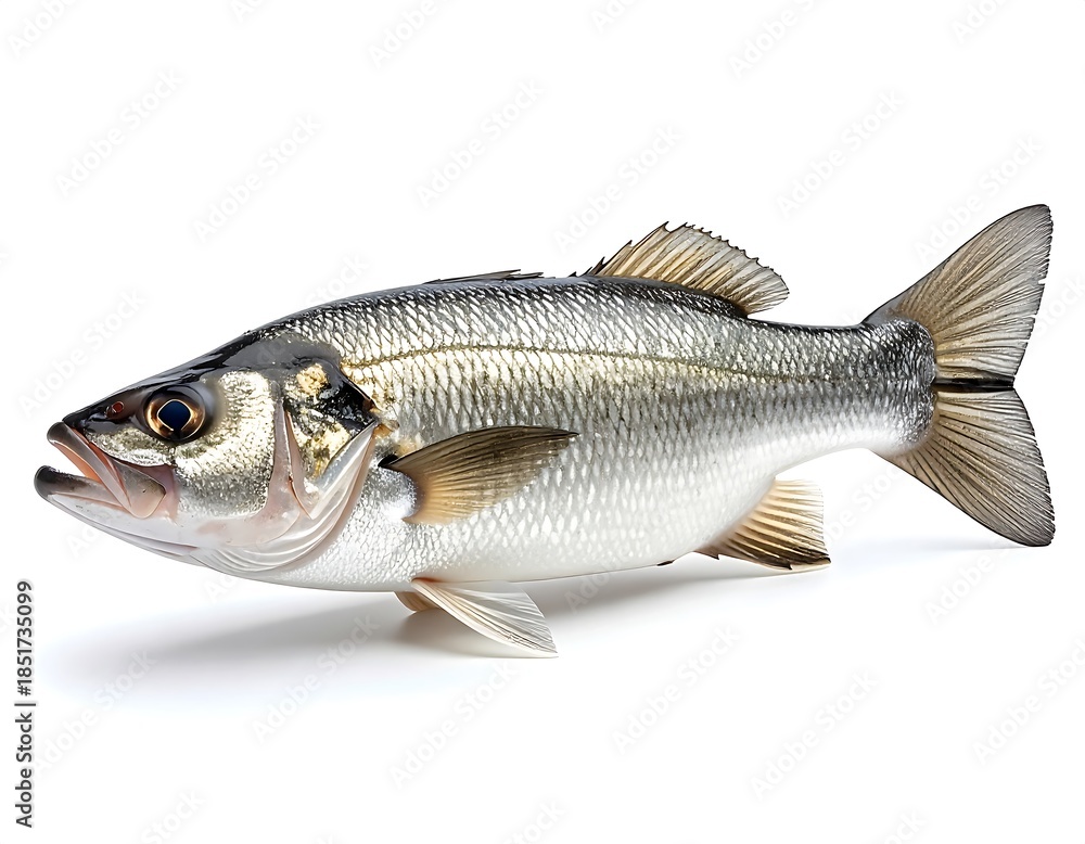 Obraz premium Sea bass fresh seafood fish isolated on clean white background high resolution image