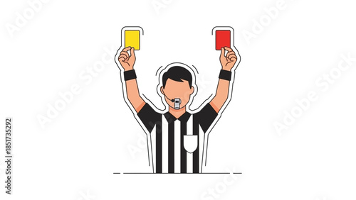 A referee holding up a yellow card and a red card, indicating a foul or penalty in a sports game.