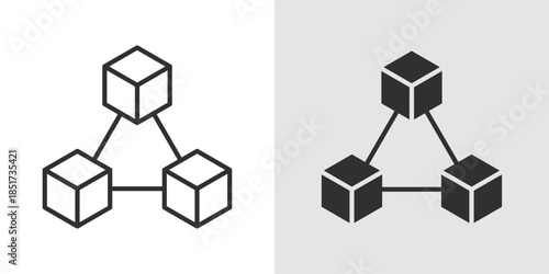 Blockchain Network Icon showing interconnected nodes or blocks, representing decentralized networks, blockchain technology, and secure digital transactions in a clean, modern style.