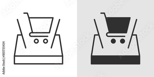 AR Shopping Icon showing a shopping bag or cart combined with augmented reality elements, representing immersive retail experiences, virtual try-ons, and AR-based shopping in a clean, modern style.